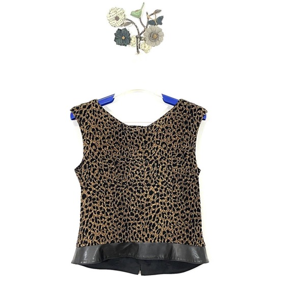 Joseph Ribkoff Leopard Animal Print Tank Top Shell Faux Leather Trim Size 10 - Picture 3 of 7
